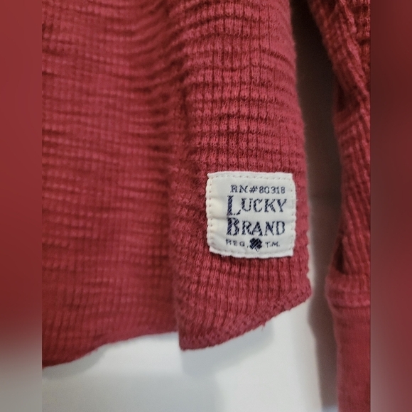 Lucky Brand Men's Henley Waffle-Knit Cotton Thermal Tee Size XL Red - Picture 3 of 10